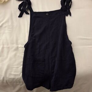 Navy Blue Linen Sleeveless Romper